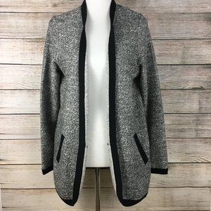 Lands' End Open Front Black & White Marled Cardigan Sweater